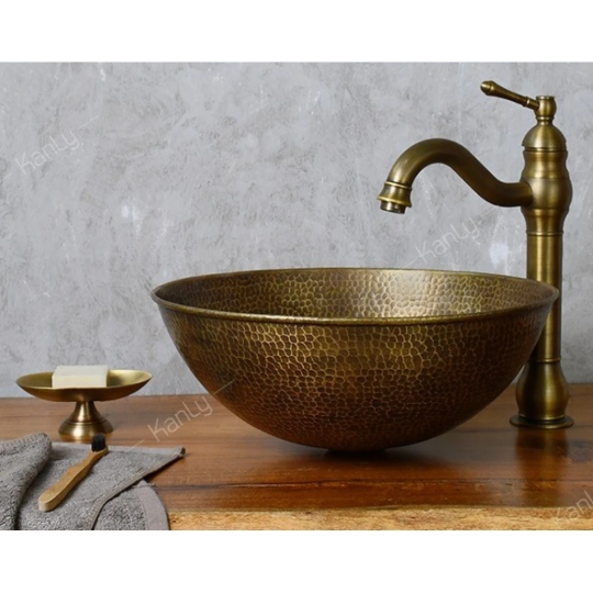 Chậu Lavabo Kanly RSC202V Đặt Bàn Đồng Thau Giả Cổ Tròn 370x150 mm
