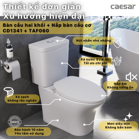 Bồn Cầu Nắp Rửa Cơ CAESAR CD1341/TAF060 2 Khối