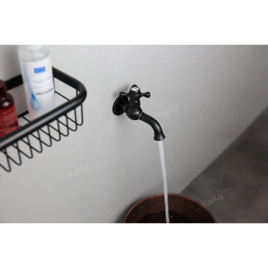 Vòi Nước Lạnh Kanly GCT02B Gắn Tường Bằng Đồng Màu Đen