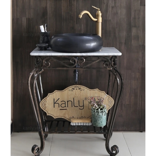 Chậu Rửa Mặt Lavabo Kanly MAR122V Đặt Bàn Đá Tự Nhiên Màu Đen 400x120 mm