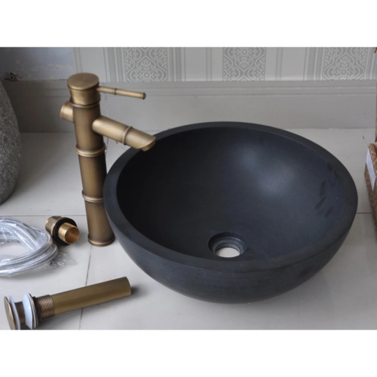 Chậu Rửa Mặt Lavabo Kanly MAR12V Đặt Bàn Đá Màu Đen Tự Nhiên