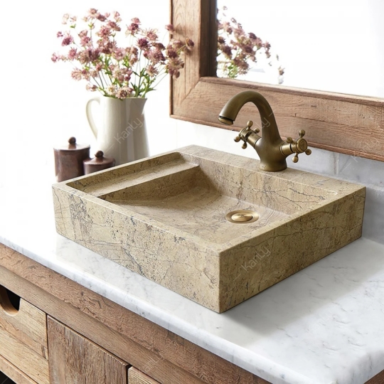 Chậu Rửa Mặt Lavabo Kanly MAR24V Đặt Bàn Đá Tự Nhiên