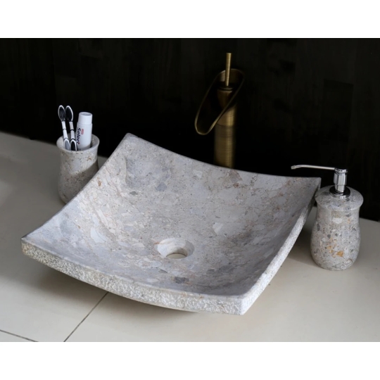 Chậu Rửa Mặt Lavabo Kanly MAR31V Đặt Bàn Đá Tự Nhiên 400x120 mm