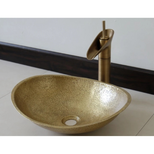Chậu Lavabo Kanly RSC047V Đặt Bàn Đồng Thau Hình Lá Trôi 430x350x120 mm