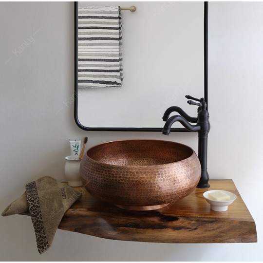 Chậu Lavabo Kanly RSC121V Đặt Bàn Đồng Thau Kiểu Cổ Tròn 420x160 mm