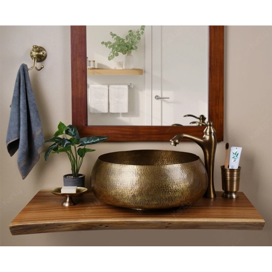 Chậu Lavabo Kanly RSC122V Đặt Bàn Đồng Thau Giả Cổ Tròn 420mm