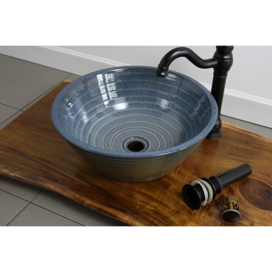Chậu Rửa Mặt Lavabo Kanly Xanh SU018 Đặt Bàn Sứ Mỹ Thuật 400x150 mm