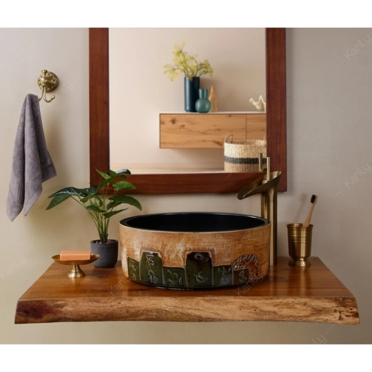 Chậu Rửa Mặt Lavabo Kanly Phong Cách Cổ Điển SU116 Đặt Bàn Sứ Mỹ Thuật 410x150 mm