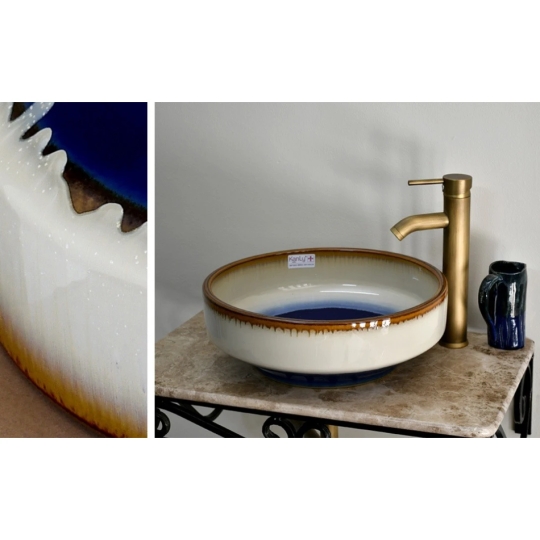 Chậu Rửa Mặt Lavabo Kanly Hoa Văn Nghệ Thuật SU312 Đặt Bàn Sứ Mỹ Thuật 400x150 mm