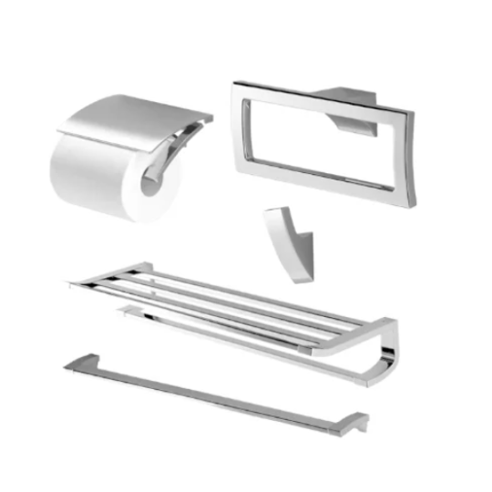 Bộ 5 sản phẩm G: lô đựng giấy vệ sinh, vòng treo khăn, móc áo, thanh vắt khăn & thanh vắt khăn 2 tầng