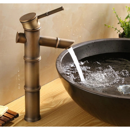 Vòi Lavabo Kanly GCA02 Nóng Lạnh Bằng Đồng Hình Đốt Tre