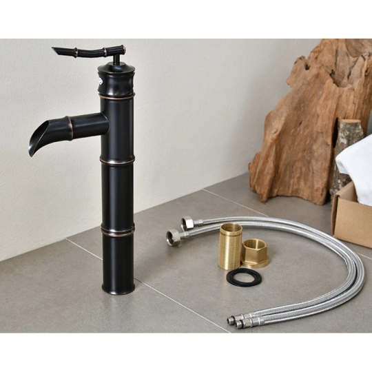 Vòi Lavabo Kanly GCA02B Nóng Lạnh Hình Ống Tre Màu Đen