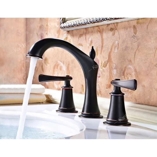 Vòi Lavabo 3 Lỗ Kanly GCB02B Nóng Lạnh Bằng Đồng Màu Đen