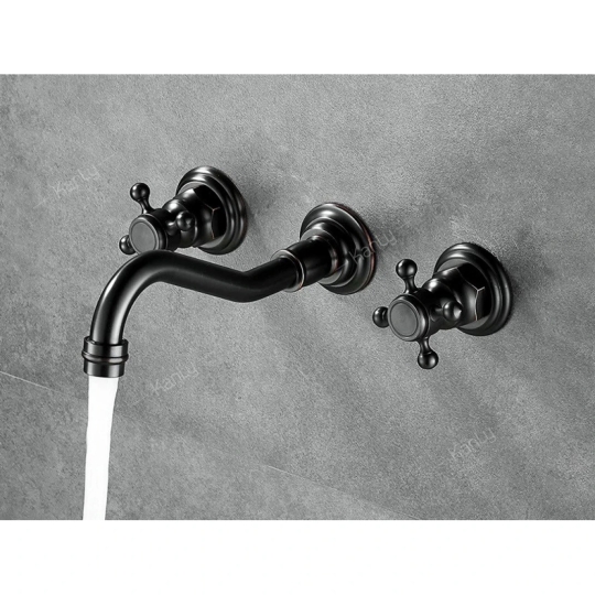 Vòi Lavabo Kanly GCT08B Nóng Lạnh Gắn Tường Màu Đen