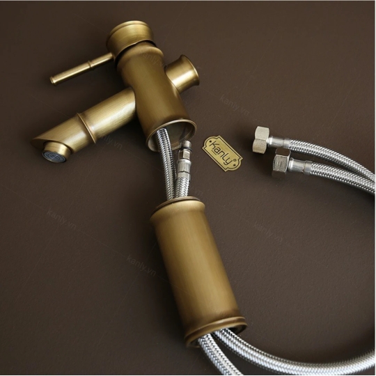 Vòi Lavabo Kanly GCV02 Nóng Lạnh Bằng Đồng Hình Ống Tre