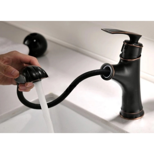 Vòi Lavabo Kanly GCV42B Nóng Lạnh Có Rút Dây Màu Đen