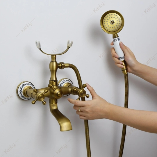 Vòi Sen Tắm Kanly GCS03 Nóng Lạnh Hoa Văn Cổ Điển Đồng Thau