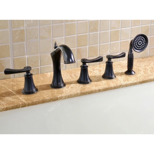 Vòi Xả Bồn Tắm 5 Lỗ Kanly GCB06B Nóng Lạnh Bằng Đồng Màu Đen