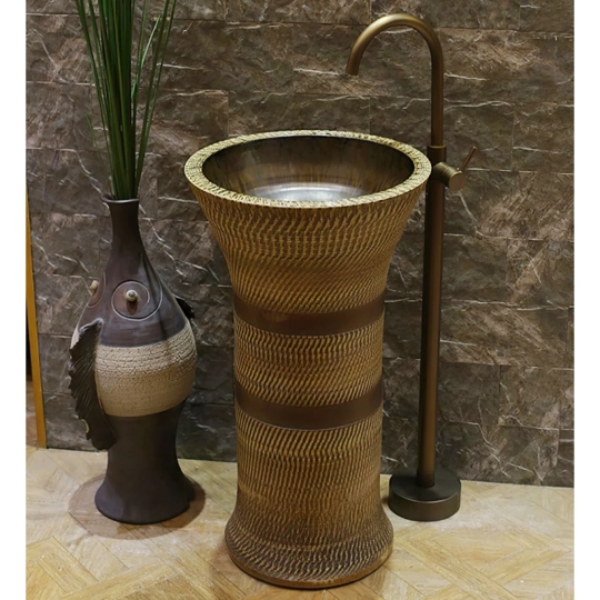 Vòi Sen Xả Bồn Tắm Kanly GCAH6 Nóng Lạnh Đặt Sàn Đồng Thau Cổ Điển