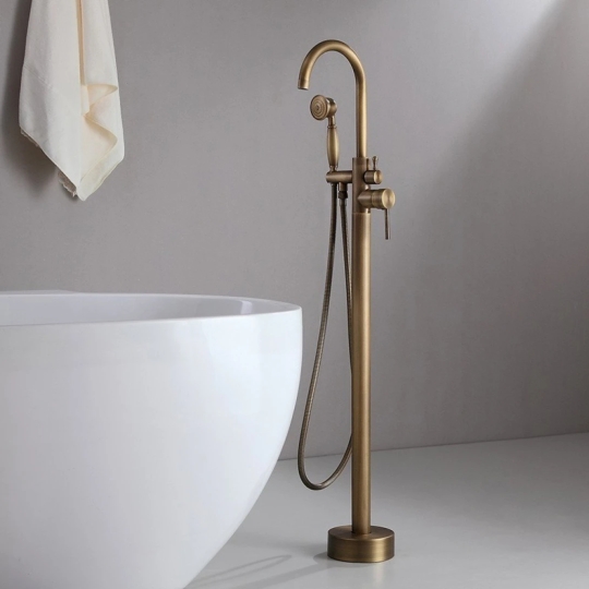 Vòi Sen Xả Bồn Tắm Kanly GCS06 Nóng Lạnh Đặt Sàn Đồng Thau Cổ Điển