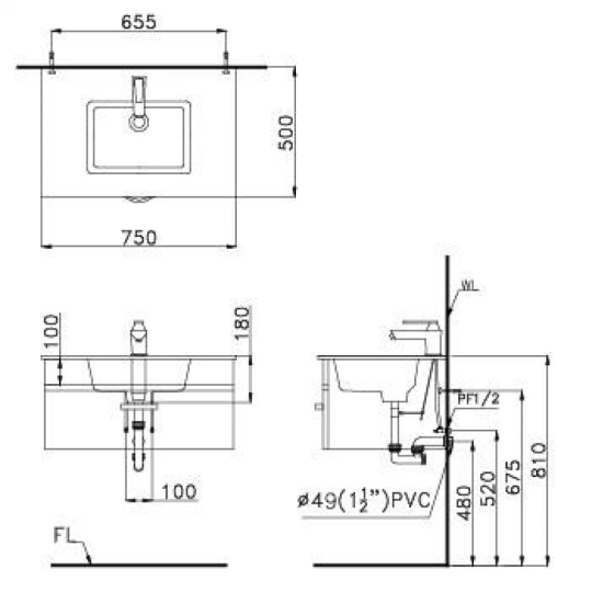 Chậu Rửa Lavabo CAESAR LF5032 Treo Tường - Đăt Bàn 750x500 mm