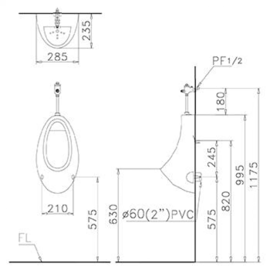 Bệ Tiểu Nam CAESAR U0221 Treo Tường