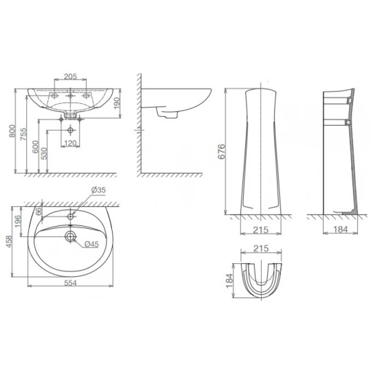 Chậu Lavabo Viglacera BS409/VI1T Chân Dài