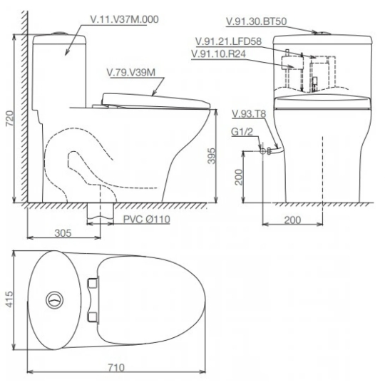 Bồn Cầu Viglacera V37S Xả Xoáy Nắp Êm V37 + Vòi Xịt VG826 TPHCM
