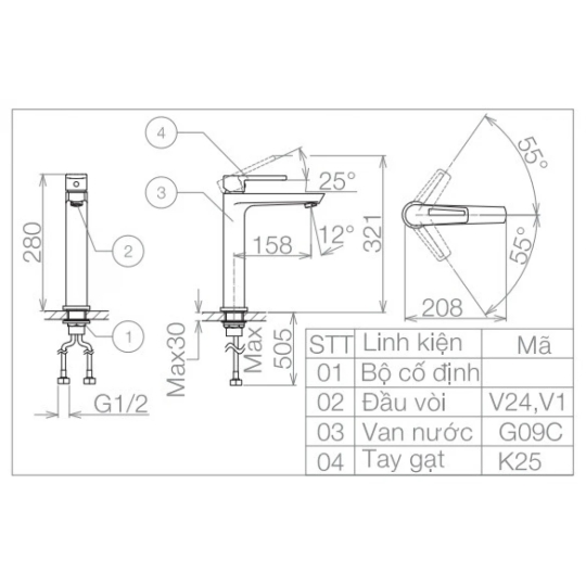 Vòi Chậu Cao Nóng Lạnh Viglacera VG125