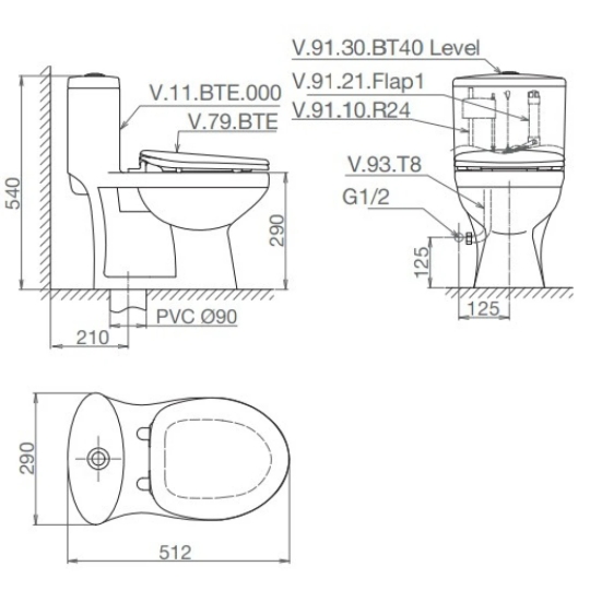 Bồn Cầu Viglacera BTE 1 Khối Xả Nhấn Trẻ Em