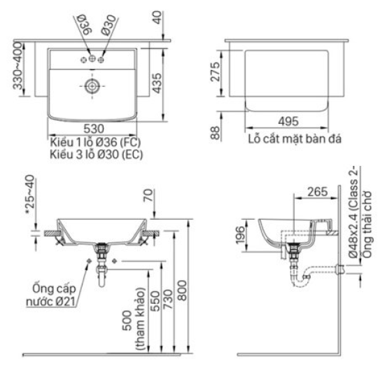 Chậu Rửa Mặt Lavabo Inax AL-345V Bán Âm