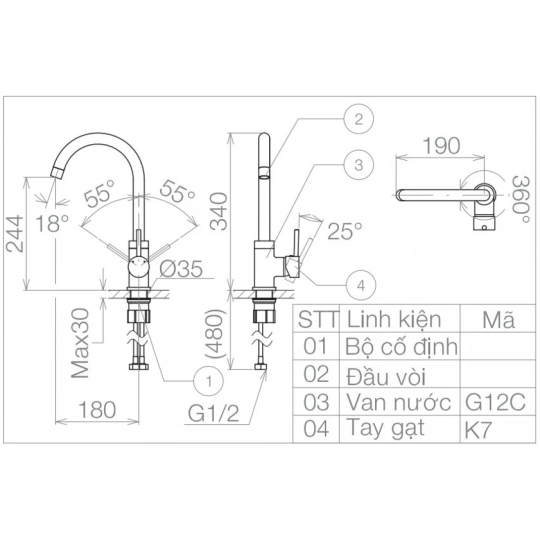 Vòi Bếp Viglacera VG731 (VSD7031)Nóng Lạnh