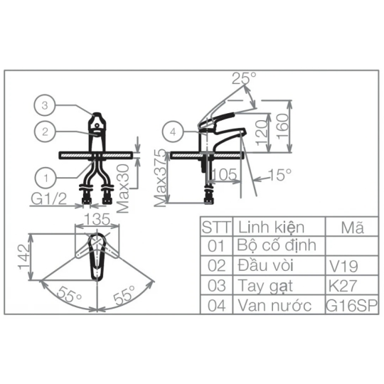 Vòi Lavabo Viglacera VG102 Nóng Lạnh