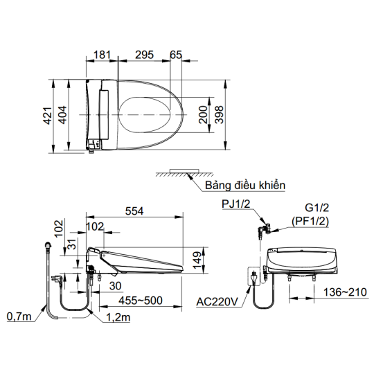 Nắp Điện Tử INAX CW-KA22AVN Bảng Điều Khiển Từ Xa