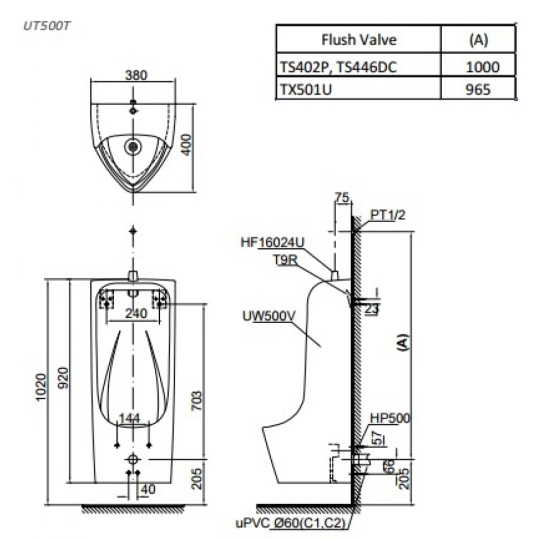 Bồn Tiểu Nam TOTO UT500T#XW Treo Tường