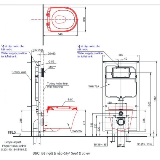 Bồn Cầu TOTO CW553/TCF34320GAA/WH172A/MB174P#SS Nắp Điện Tử Treo Tường