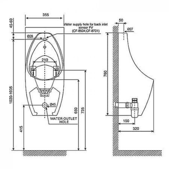 Bồn Tiểu Nam American Standard WP-6737T Treo Tường Cấp Trên