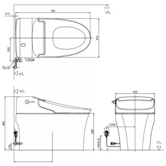 Bồn Cầu Điện Tử AMERICAN STANDARD WP-5017 1 Khối Nắp Êm Aerozen G2