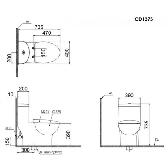 Bồn Cầu CAESAR CD1375 Một Khối Nắp Êm
