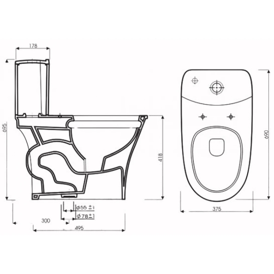 Bồn Cầu Thiên Thanh Galaxy CK66 Toilet 1 Khối Xả Nhấn