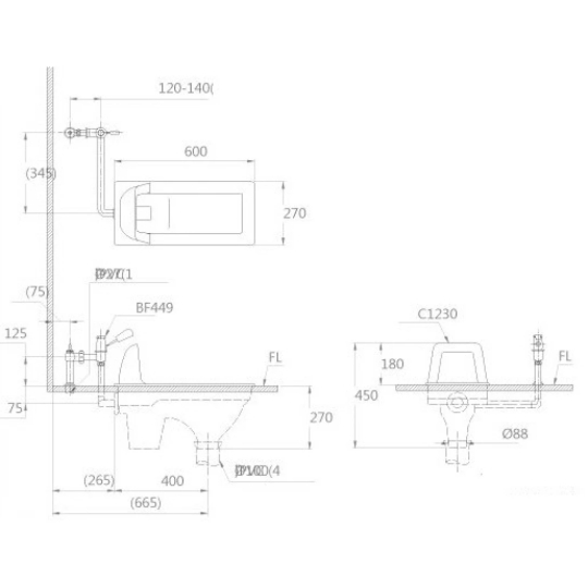 Bồn Cầu Xổm CAESAR C1230B (C1230) BF525A Kèm Bộ Xả