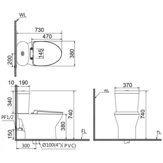 Bồn Cầu Điện Tử CAESAR CD1320/TAF400H 2 Khối