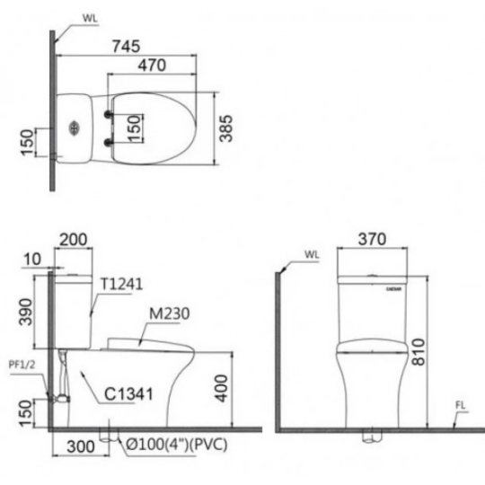 Bồn Cầu Nắp Rửa Cơ CAESAR CD1341/TAF060 2 Khối