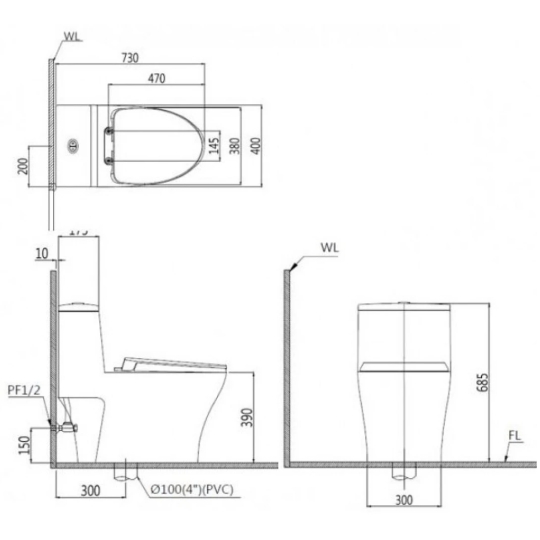 Bàn Cầu 1 Khối Caesar CD1356/TAF060 Nắp rửa cơ