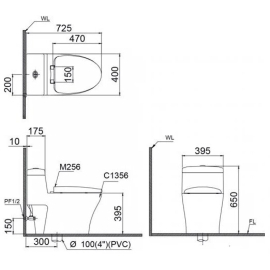 Bồn Cầu Điện Tử CAESAR CD1356/TAF400H 1 Khối