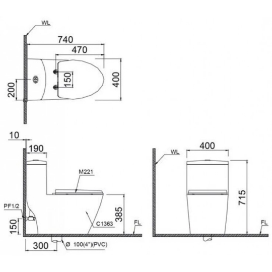 Bồn Cầu Thông Minh CAESAR CD1363/TAF400H 1 Khối
