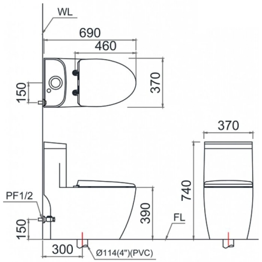 Bồn Cầu Nắp Rửa Cơ CAESAR CD1364/TAF060 1 Khối