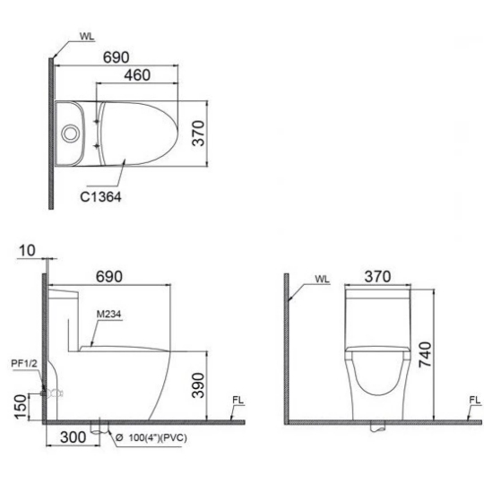 Bồn Cầu Điện Tử CAESAR CD1364/TAF400H 1 Khối