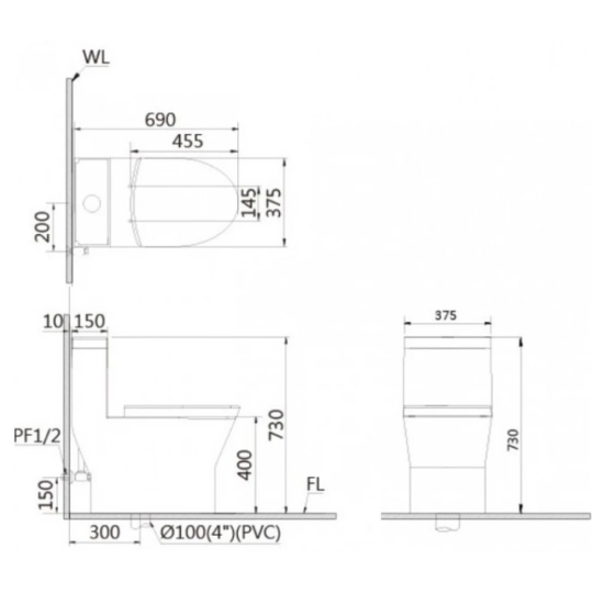 Bồn Cầu Nắp Rửa Cơ CAESAR CD1374/TAF060 1 Khối