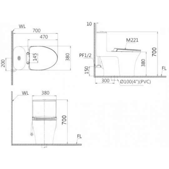 Bồn Cầu Nắp Rửa Cơ CAESAR CD1375/TAF060 1 Khối